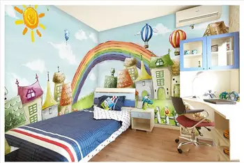 Custom freskos 3D neaustinių tapetai, Vaikų kambarys, miegamasis animacinių filmų fone sienos rainbow bridge house Vaikų paveikslai
