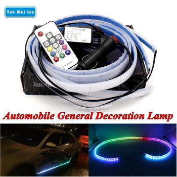 Tak Wai Lee 2X RGB RF Nuotolinio Valdymo pulto LED Automobilių Šoninės Juostelės Šviesos Stiliaus Automobilių Bendrojo Apdailos Atmosfera Vandens Srauto Lempos