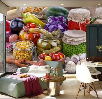 Vartotojo 3D freskomis,Visų rūšių daržovių konservai, papel de parede už kavinės sienos, restoranas, virtuvės, valgomojo kambario sienos tapetai