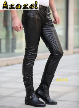 Azazel Karšto 2020 Naujas Vyrų Juodos Odinės Kelnės PU Medžiagos Juodos Spalvos kelnės Motociklo Liesas Dirbtiniais Odos Vyras Kelnes 29-39