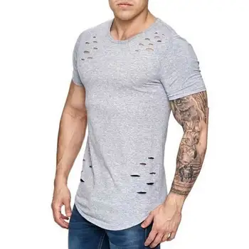 NĖRA.2-6440 Skylę kankina t marškinėliai vyrams trumpomis rankovėmis t-shirt fitneso vasaros drabužius vyrams juokinga, kietas marškinėlius streetwear slim viršūnės