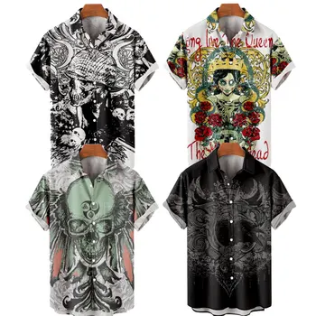 Vyriški Havajų Marškinėliai Y2K Hombre Mados Marškinėliai Siaubo Kaukolė 3D Spausdinimo Jaukus Atsitiktinis trumpomis Rankovėmis Beach Negabaritinių Universalus marškinėliai