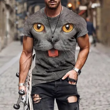 Mados Cute Kačių Spausdinti 3D vyriški Laisvalaikio marškinėliai Gatvės Mados Vyrai Monograma Atspausdintas T-shirt trumparankoviai Prarasti Negabaritinių Viršūnės