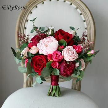 EillyRosia Europos Nuotakos Puokštės, Vestuvių Gėlės Kinų Stiliaus Raudonos, Rausvos Spalvos, Dirbtinės Nuotaka Gėlių Fotografija Valdos Gėlių