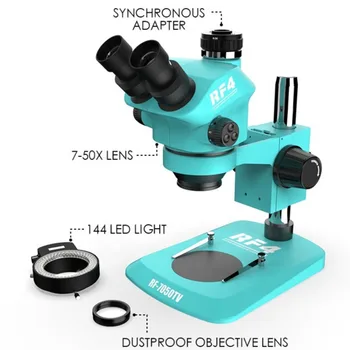 Naujas Atvykimo RF7050TV Veiklos Stereo Trinokulinis Mikroskopu Mobiliojo Telefono techninės Priežiūros Mokymo Kursus, Išlaikyti Įrankis 144 LED Šviesos