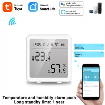 Tuya Smart WIFI Temperatūros Ir Drėgmės Jutiklis Patalpų Termometras Su Drėgmėmačiu LCD Ekranas Paramos Alexa, Google 
