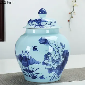 Klasikinė Mėlynos ir Baltos spalvos Porceliano Saugojimo Jar Keramikos Imbieras Jar Uždaromos Arbatos Filtras Stalo Apdailos Kosmetikos Konteineriai
