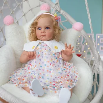 60cm Reborn Baby Doll Mielas Aukso Garbanotą Mergaitę, Vinilo Visiškai Hibridinė Silikono Modeliavimas Baby Princess Rankų darbo Lėlės Plaukų Transplantacijos
