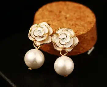 Emalio gėlių pearl mažas stud auskarai/korėjiečių elegantiškas moteris, juvelyriniai dirbiniai didmeninė/brincos femininos/boucle d ' oreille masės bijoux
