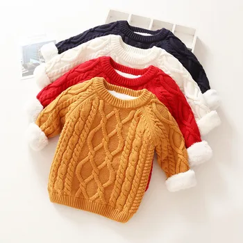 kūdikių Mergaitės, 1 berniukas 11 metų, Aksomo megztinis Rudenį, Žiemą, vaikams, drabužiai, rausva balta balck raudonas Megztas Megztinis briaunoti Megztiniai