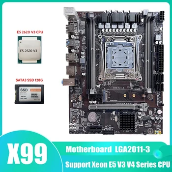 X99 Plokštė LGA2011-3 Kompiuterio Plokštę Paramos Xeon E5 V3 V4 Serijos CPU Su E5 2620 V3 CPU+SATA3 SSD 128G