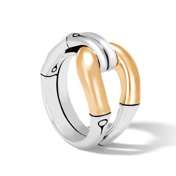 Nauja Madinga Metalo Dvigubo Sluoksnio Žiedas Moterų Žiedas Auksu Paprastas Žiedas Mados sidabruotas Aksesuarai, Šaliai, Papuošalai