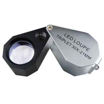 Sulankstomas 30x Didinamąjį 21mm Trijulę Optinis Stiklas, LED Šviesos Foldaway Brangakmenis Loupe Juvelyras, Įrankiai