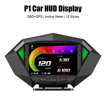 Automobilių Skaitmeninis Spidometras Nuolydis Metrų Šlaito Pasvirimo Metrų Head Up Display P1 Automobilių HUD Ekranas OBD2 GPS Dual Sistema