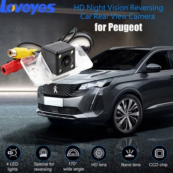 Automobilio Galinio vaizdo Kamera Peugeot apverstas Vaizdas HD Naktinio Matymo 4 LED Žibintai 170° Plataus Kampo Atsarginė Kamera, Automobilių Reikmenys