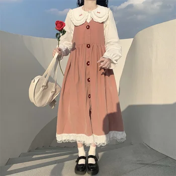 Japonų Stiliaus Suknelė Moterims Rudens ir Žiemos Mažas, Saldus, Švelnus, Mielas Fėja Suspender Suknelė Mori Retro Stiliaus Ilga Suknelė