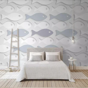 Dekoratyvinės tapetų Šiuolaikinės 3D žuvies negilių aukso lapų aukso linijų, modernaus fono sienos