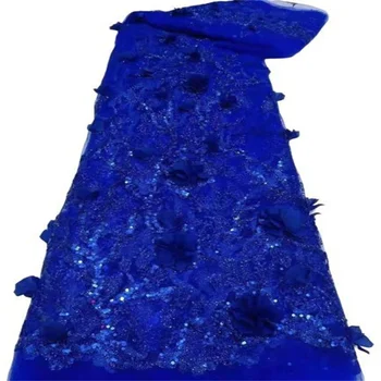 Mėlyna Afrikos 3D aplikacijos, Nėrinių Audinys 2021High Kokybės Plunksnų Nėrinių Medžiagos Suknelė Moterims prancūzų Siuvinėjimo Nėrinių Audinio Siuvimo