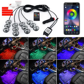 4 in 1 vidinė Šviesa RGB LED Dekoratyvinės Šviesos Su USB Belaidžio Nuotolinio Muzikos Kontrolės Kelių Rūšių Automobilių Koja Šviesos Atmosferą, Lempos