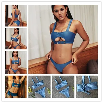 2020 Naujas Hot Bikini Seksuali Vientisa Spalva Ponios Tuščiaviduriai Maudymosi Kostiumėlį Ponios Paplūdimio Maudymosi Kostiumėlį Brazilijos Bikini Komplektas