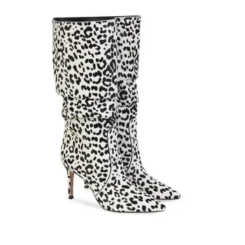 Žiemos Sexy Bateliai Moterims Ūgio Vamzdis Zapatos Mujer Pažymėjo Tne Leopardas Spausdinti Botas Vientisos Spalvos Klostuotas Ponios Batai Aukštu Kulnu