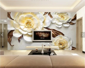Custom papel de parede 3d, įspausti camellia žiedų freskos gyvenimo kambario, miegamasis, valgomasis kambarys, TV foną tapetai, sienų dekoras