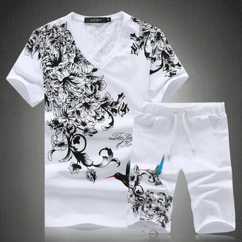 Subtili gėlių raštas 3d spausdinimo trumparankoviai marškinėliai&šortai rinkiniai, Vasaros Naujos kokybės medvilnės mados prabangių vyrų kostiumas M-5XL
