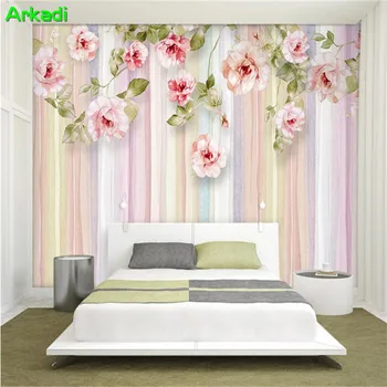Custom 3D foto rankomis dažyti kambarį tapetai paprasta Europos vertikali juosta gėlių TV foną, freskos šviežių miegamojo sienos