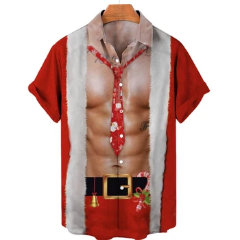 Kalėdų vyriški Marškiniai 3D Atspausdintas Havajų Marškinėliai Cosplay Juokingi vyriški Drabužiai Dienos Šalies Mygtuką Iki trumpomis Rankovėmis Viršūnes Streetwear