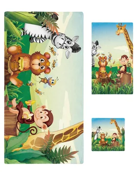 Animacinių filmų Miško Gyvūnų Zebra Žirafa Rankšluosčių Rinkinį Bathtowel Facetowel Handtowel Minkštas ir Vonios Veido Rankšluostį Vonios Kelionės Rankšluosčių Komplektai 3pcs