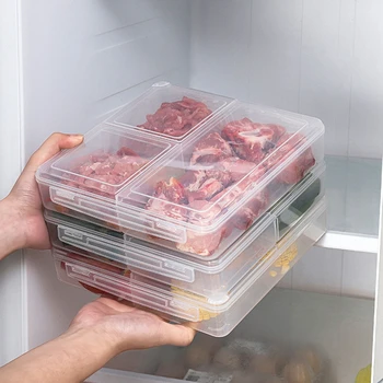4 Tinklus Maisto Priešpiečių Dėžutė Šviežių Saugojimo Kamera Šaldytuvas Šaldiklis Organizatoriai Sub-Supakuota Mėsa, Svogūnai, Imbieras Daržovių Patiekalai