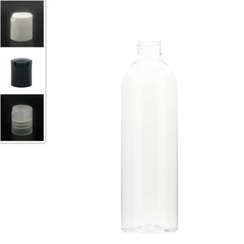 250ml tuščias cosmo apvalus plastikinis butelis, aišku, pet butelis su balta/juoda disko viršutinio dangtelio