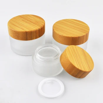 GAMTOS 3OZ matinio kosmetikos grietinėlės indelį su medinių bambuko dangčio stiklas tuščias butelis kremas pakuotė konteinerių veido kremas jar