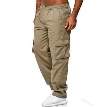 Kelnės Mados Darbo Rūbų, Laisvalaikio, Sporto Tiesiai 2022 Vyrų Vidurio Juosmens Solid Color Multi-Pocket Pants Krovinių Safari
