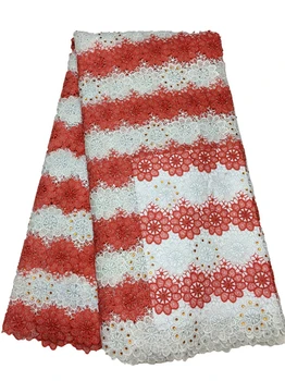 Naujas Klasikinis baltas su raudona spalva Afrikos nėrinių audinys, aukštos kokybės prancūzų guipure laidą su akmenų siuvimo vestuvės dress