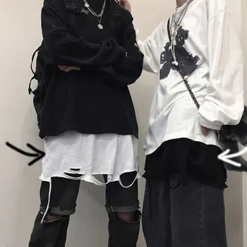 Homens hip-hop ar derliaus rasgado buraco šortai saias calças falso duas peças curtas mulheres harajuku street dance punk rock jo