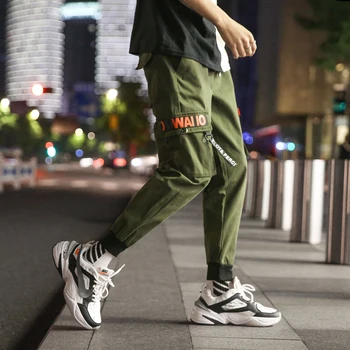 YASUGUOJI Naują Rudenį Mens Krovinių Kelnės su 6 Kišenės Streetwear Camo Mens Sweatpants Safari Stiliaus Elastingumą Bėgiojimo Kelnės Vyrams