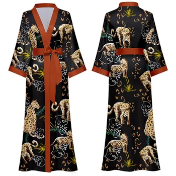 Gėlių Spausdinti Kimono Skraiste Suknelė Moterų Dirbtiniais Šilko Chalatą Pavasarį, Rudenį, Prarasti Namų Suknelė Lounge Pižamos Pusė Rankovės Sleepwear